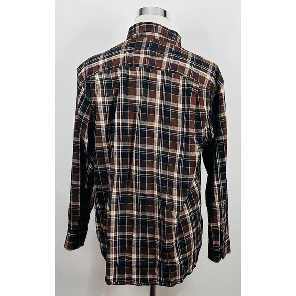 Duluth Trading Co Large Flannel Work Shirt Brown Black Plaid Button Down Cotton - Picture 5 of 5